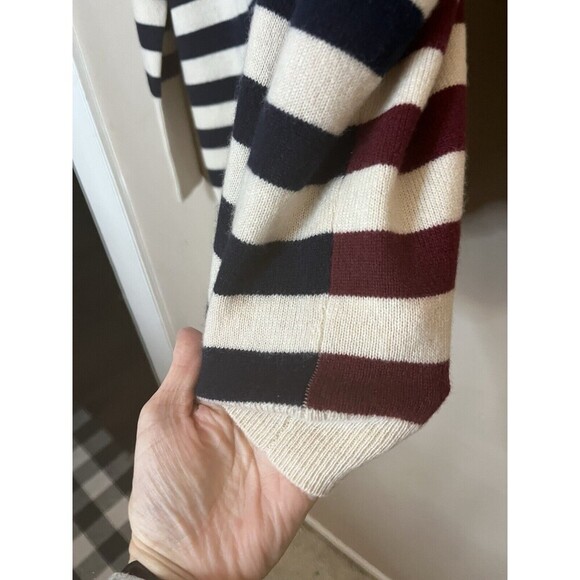 J.Crew Relaxed Cashmere Sweater navy Burgandy stripe size small preppy classic - Picture 4 of 7
